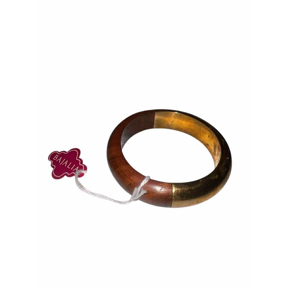 Iris Apfel & Bajalia Two-Tone Wood Brass Bangle Bracelet Chunky Boho